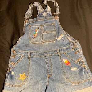 Jordache Blue Denim Overalls with Colorful Patches
